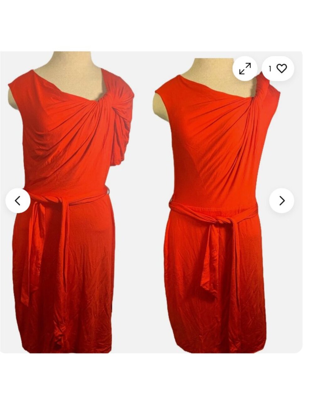 Trina Turk Red Draped Shoulder Knot Cowl Neck Belted Dress Size 0